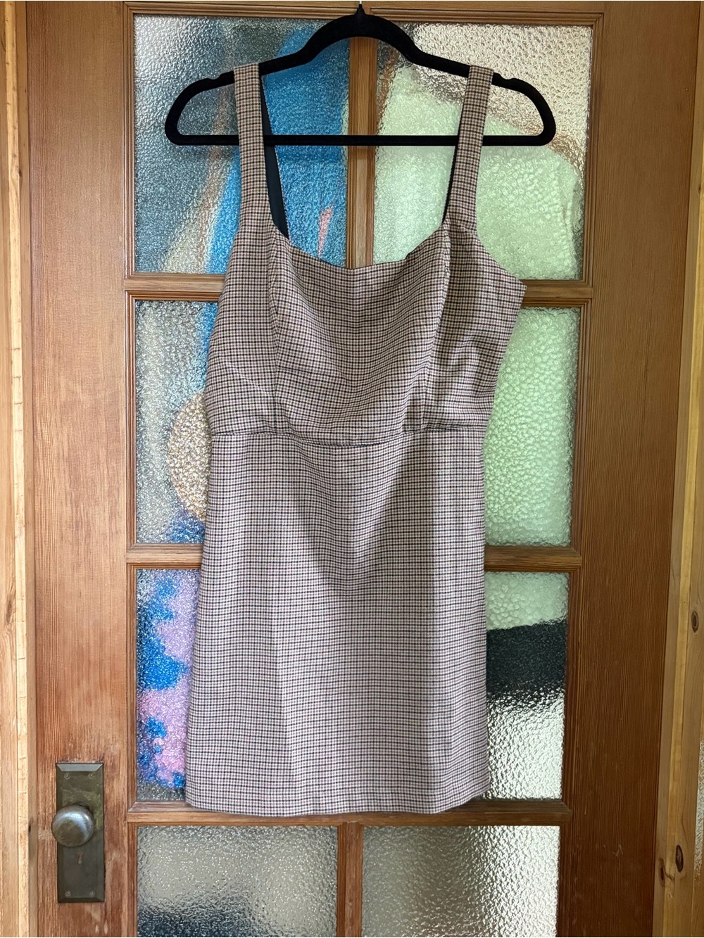 Abercrombie & Fitch Taupe and Black Check Square-Neck Mini Dress